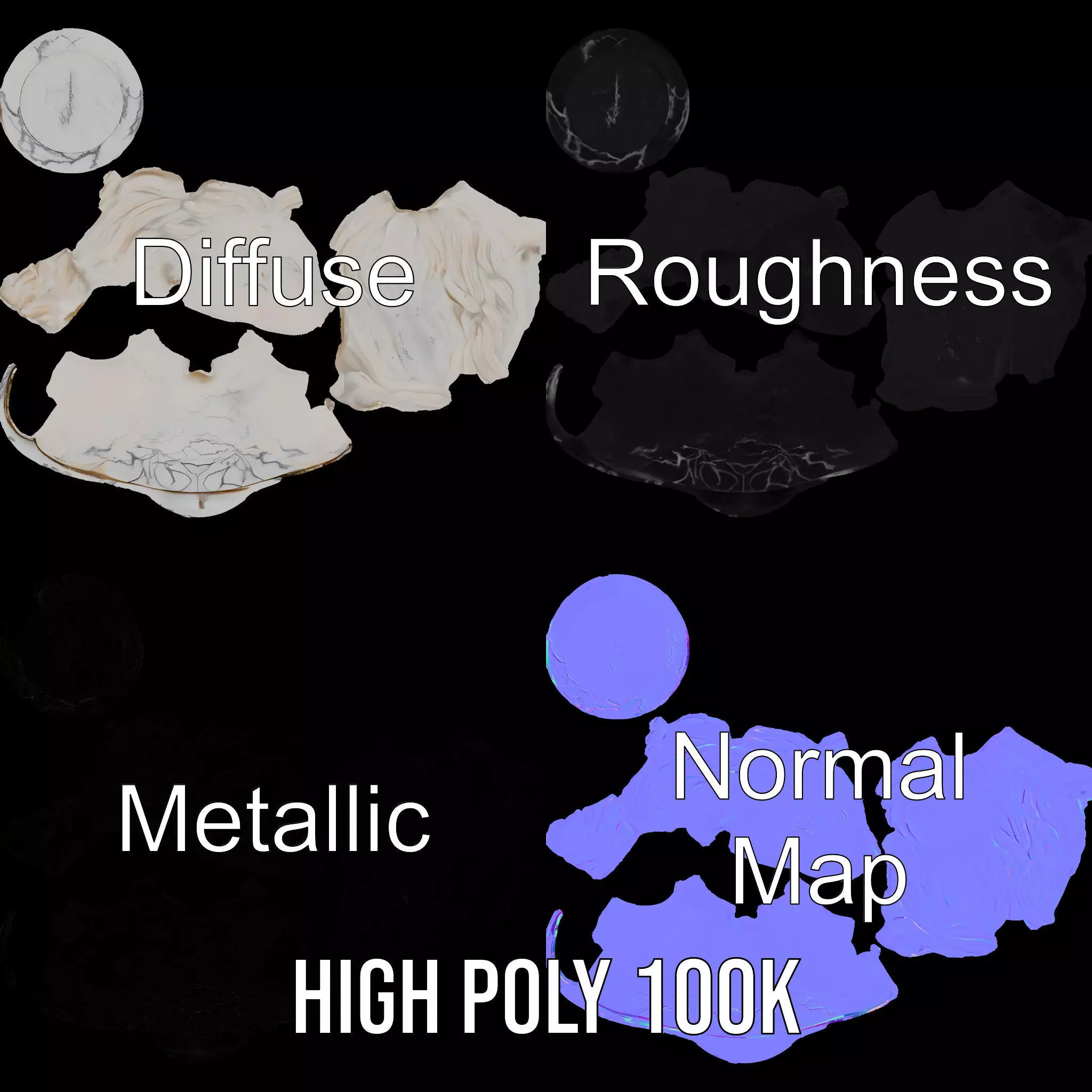 White Marble Bust model pack Low-poly 3D model_4