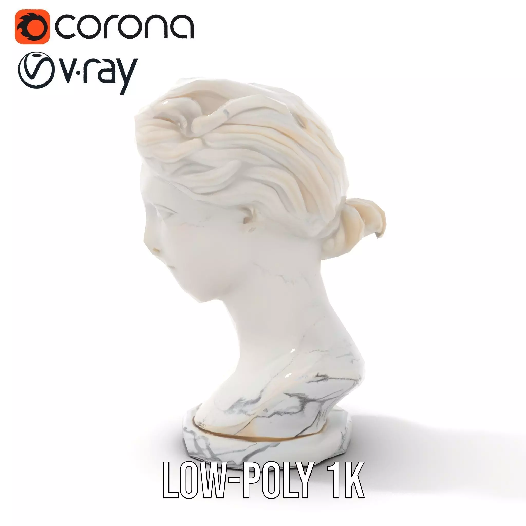 White Marble Bust model pack Low-poly 3D model_18