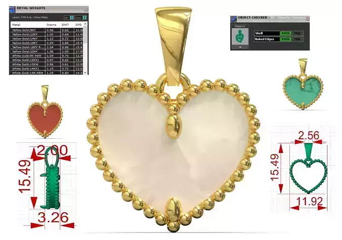 stl 3dm Plate Mother of Pearl and Gold Ball Heart gp0344