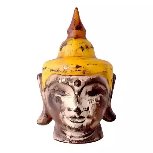 Antique Wooden Buddha Head Yellow