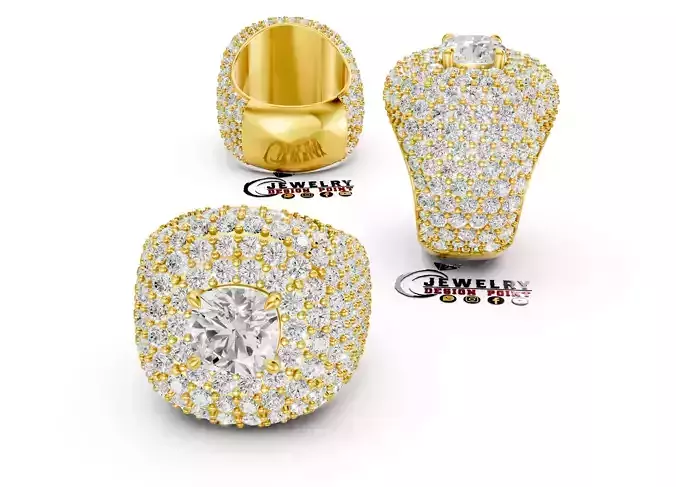 Custom Solitaire Cushion Cut Diamond Ring Iceout Men Pinky Ring 3D print model