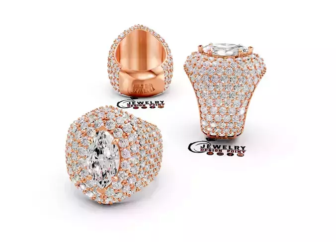 Custom Solitaire Marquise Cut Diamond Ring Iceout Men Pinky Ring 3D print model