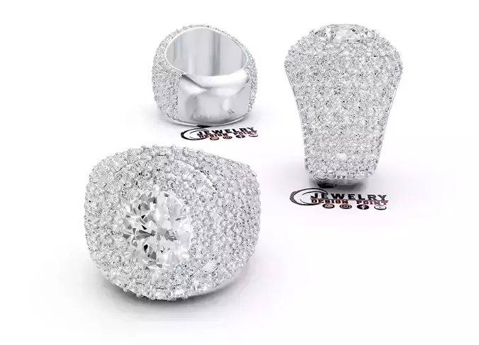 Custom Solitaire Oval Cut Diamond Ring Iceout Men Pinky Ring 3D print model