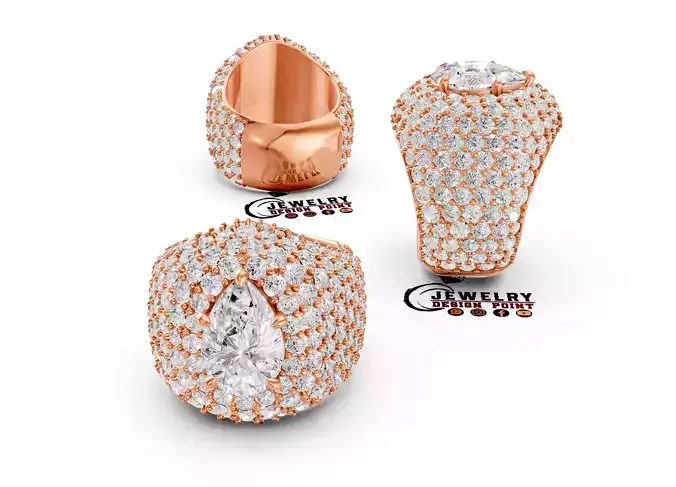Custom Solitaire Pear Cut Diamond Ring Iceout Men Pinky Ring 3D print model