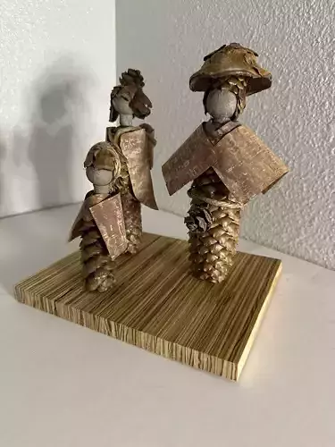 Handcrafted 3D Pinecone  Wood Figures  Natural Organic Sculpture