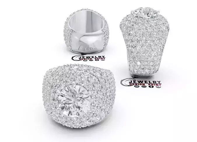 Custom Solitaire Round Cut Diamond Ring Iceout Men Pinky Ring 3D print model