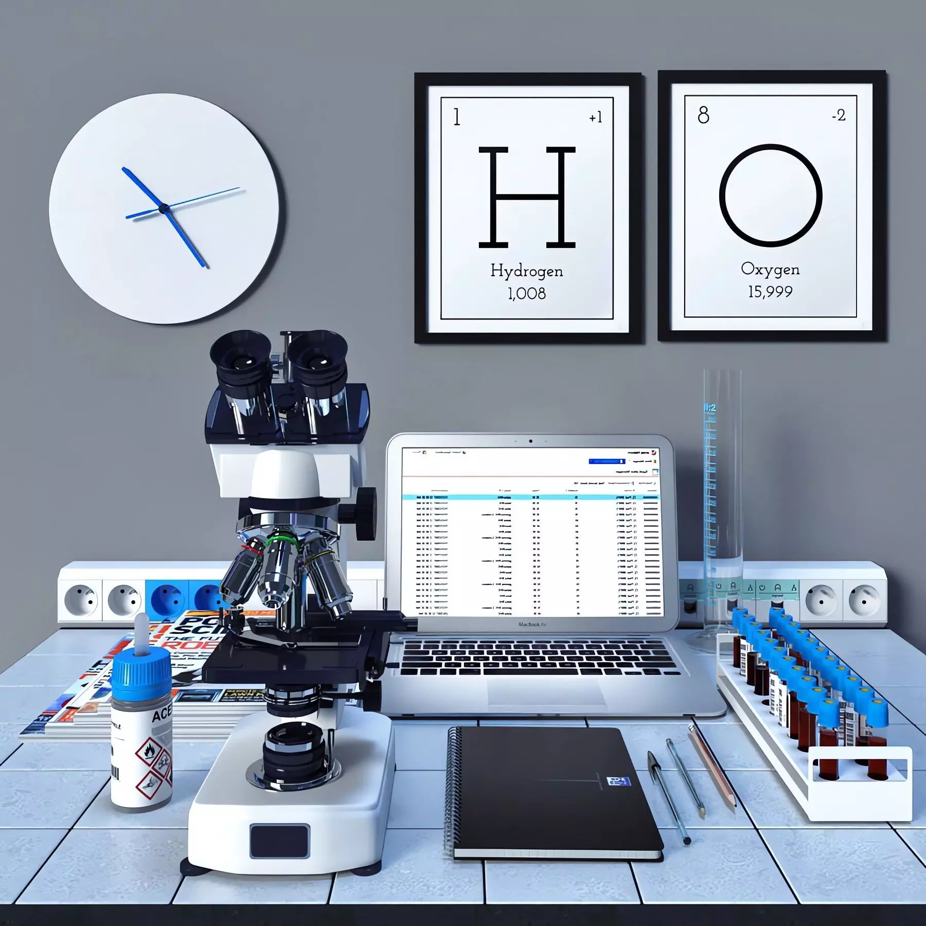 In the Laboratory 02 - Desk with microscope and laptop 3D model_0