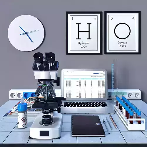 In the Laboratory 02 - Desk with microscope and laptop