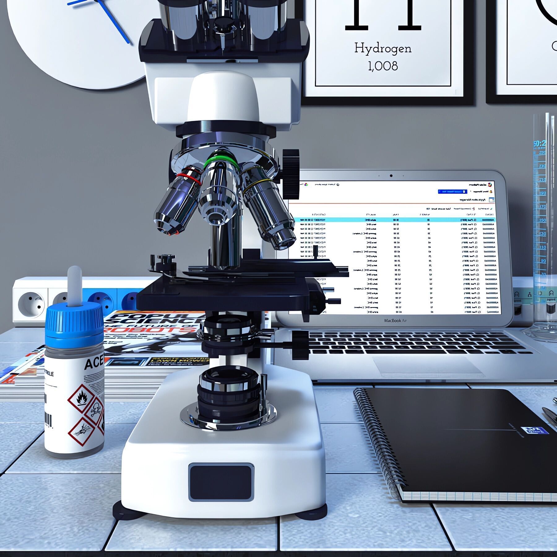 In the Laboratory 02 - Desk with microscope and laptop 3D model_1