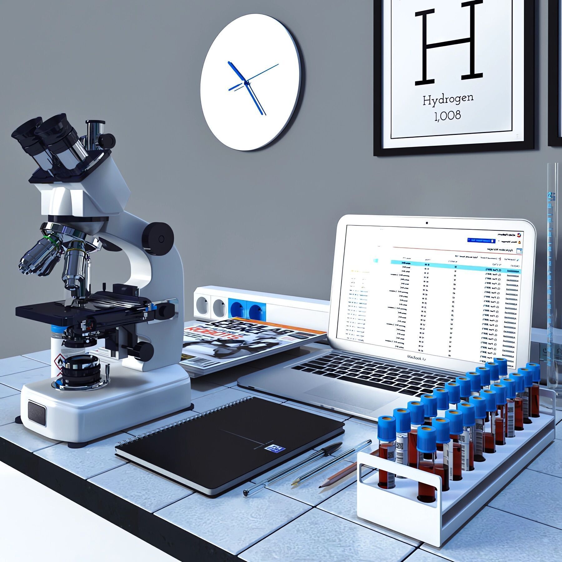 In the Laboratory 02 - Desk with microscope and laptop 3D model_2