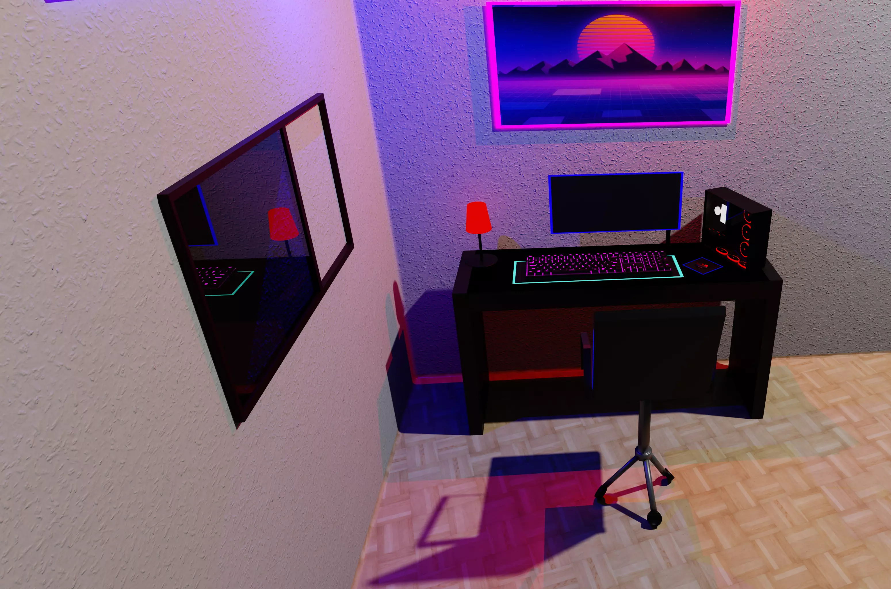 Gaming setup scene Free 3D model