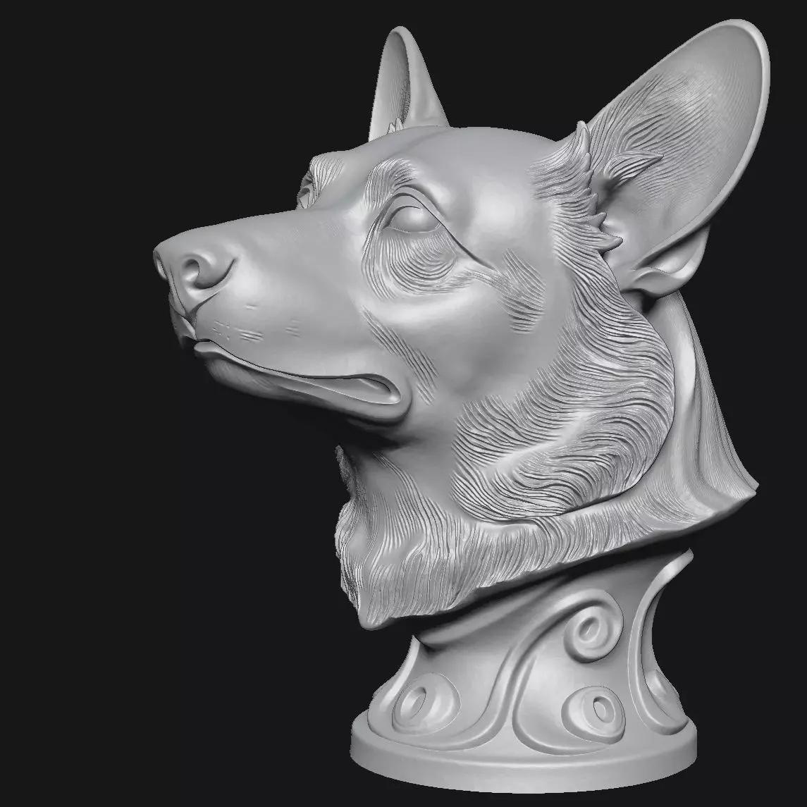 Corgi head sculpture 3D print model_8