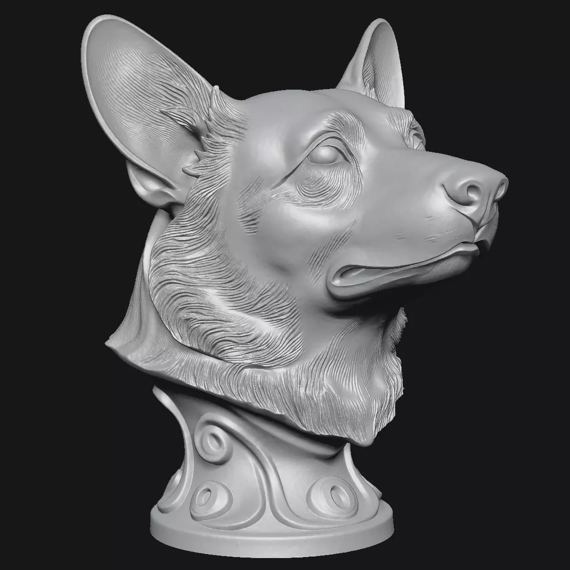 Corgi head sculpture 3D print model_13