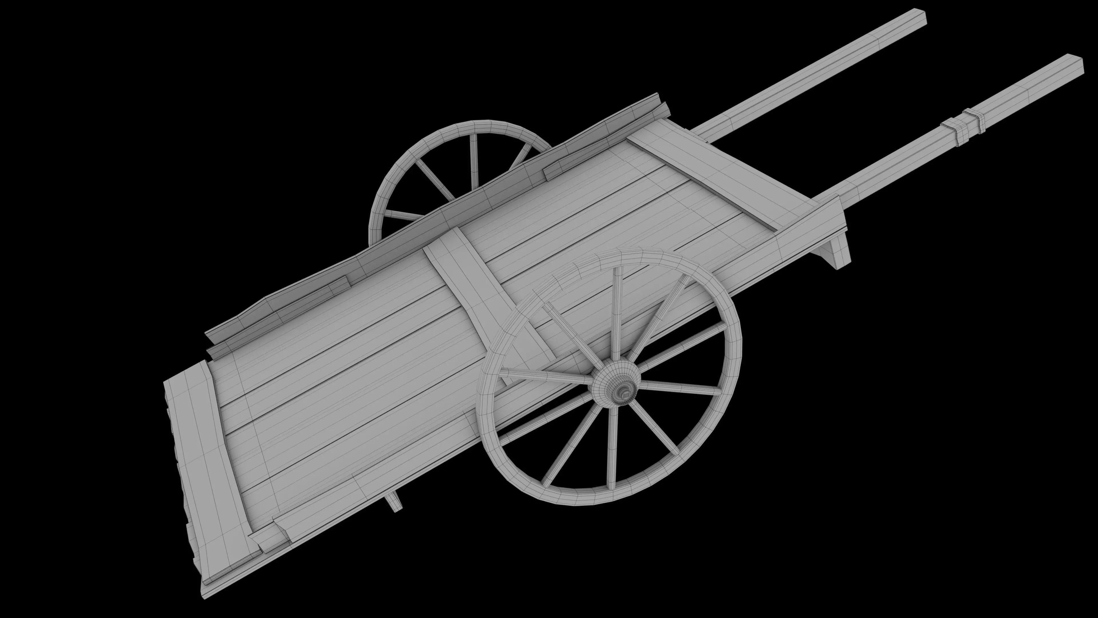 Medieval Wooden Cart Low-poly 3D model_8