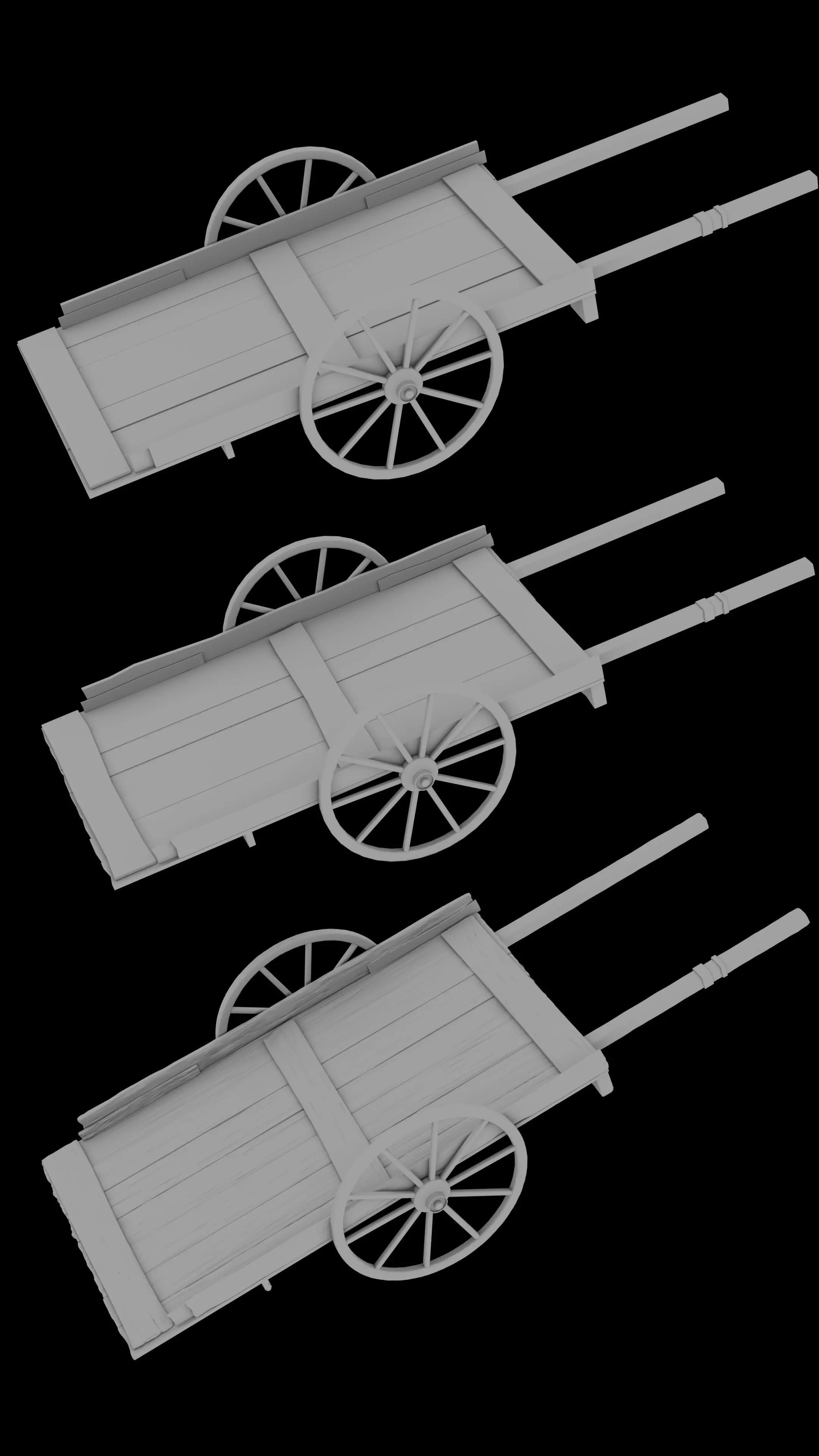 Medieval Wooden Cart Low-poly 3D model_4