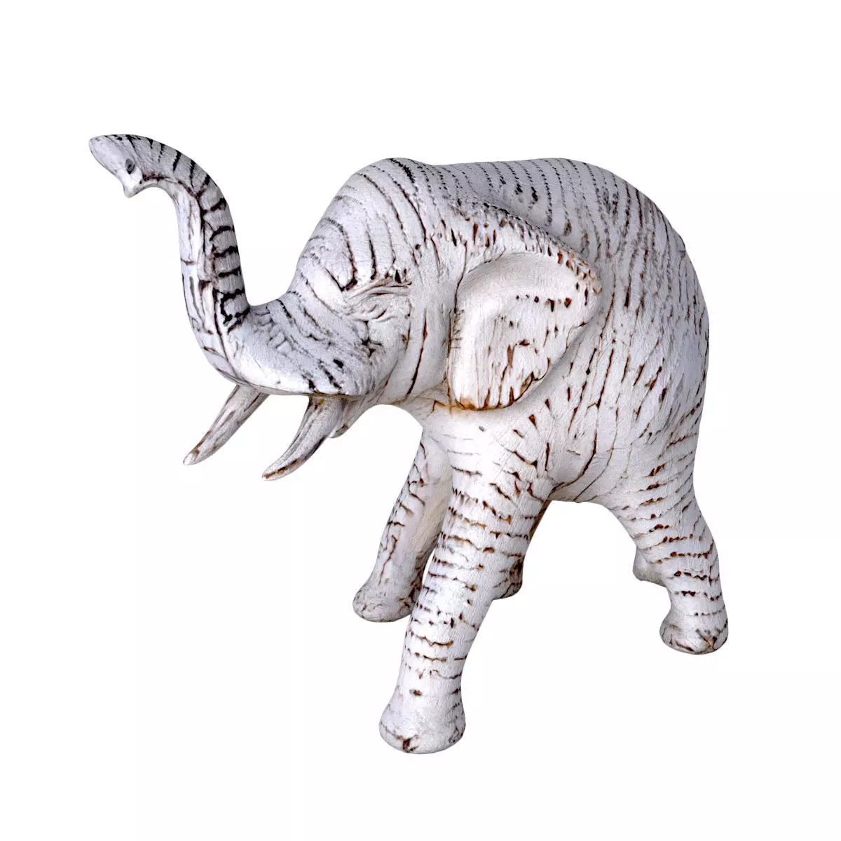 Antique Wooden Carved Elephant 3D model_2