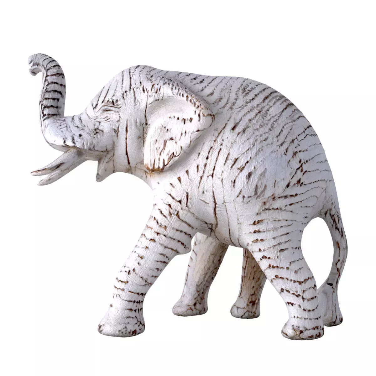 Antique Wooden Carved Elephant 3D model_0