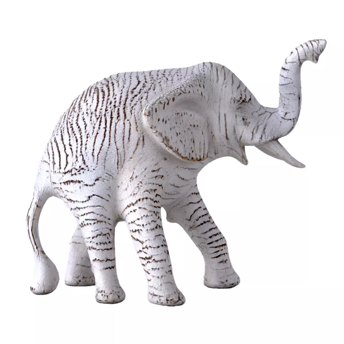 Antique Wooden Carved Elephant 3D model_4