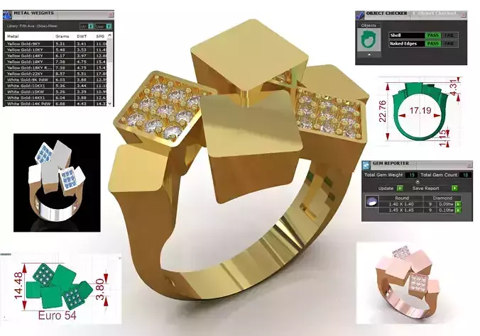 stl 3dm jewelry gold Ring Cubic Architecture jr00251