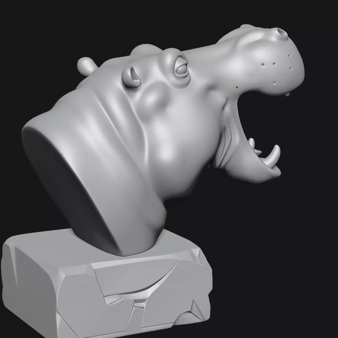 Hippopotamus head sculpture 3D print model_3