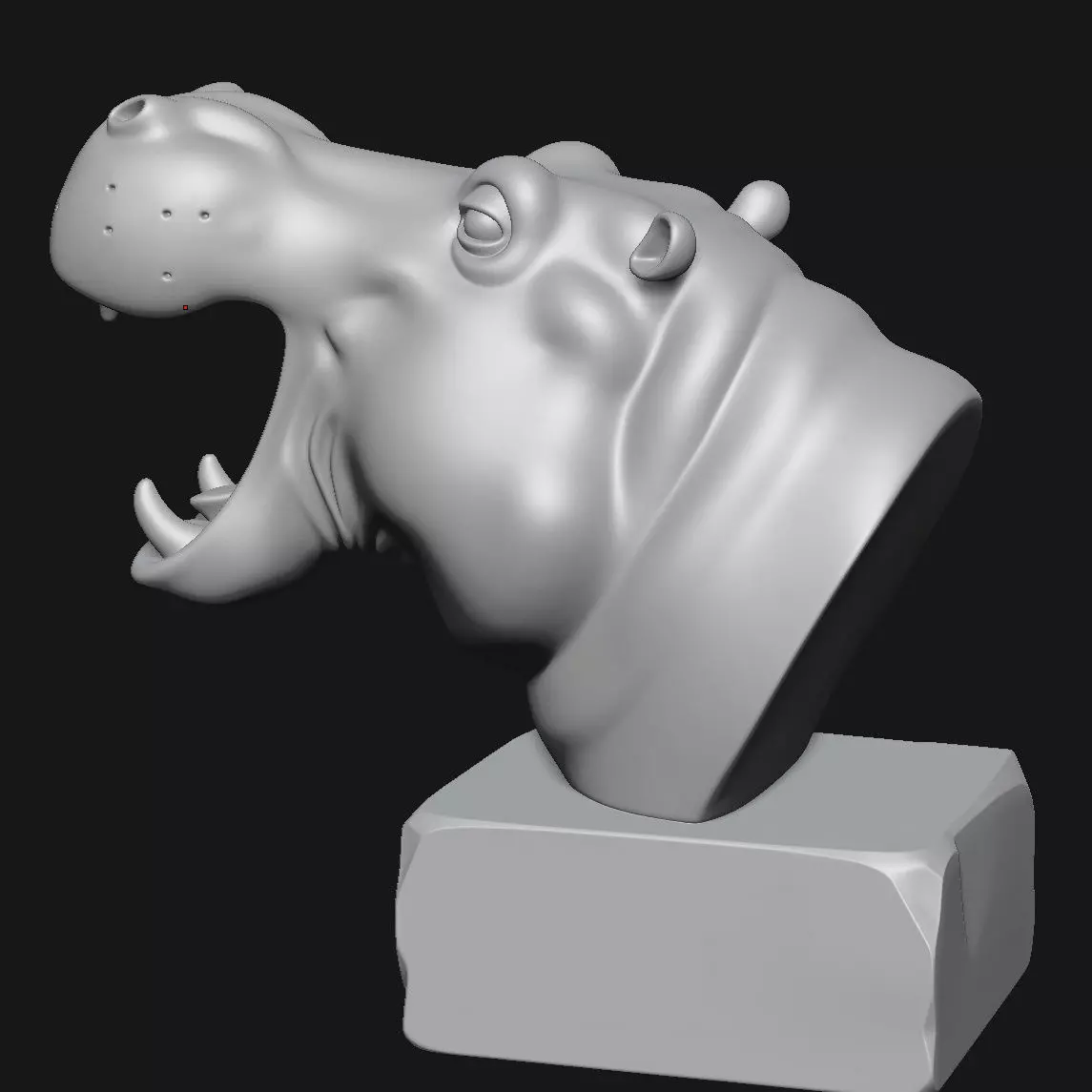 Hippopotamus head sculpture 3D print model_5