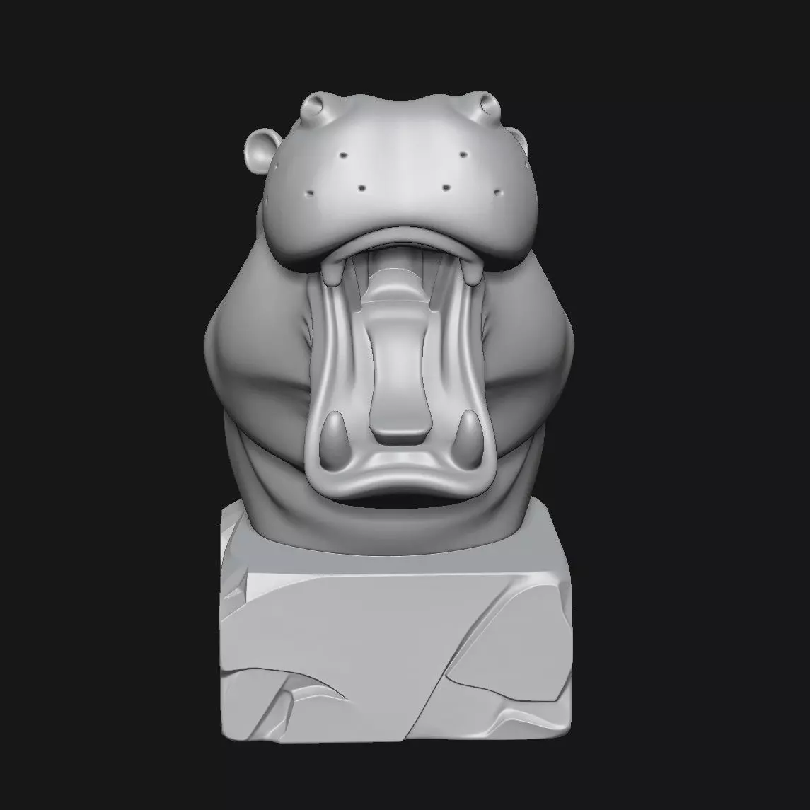 Hippopotamus head sculpture 3D print model_1