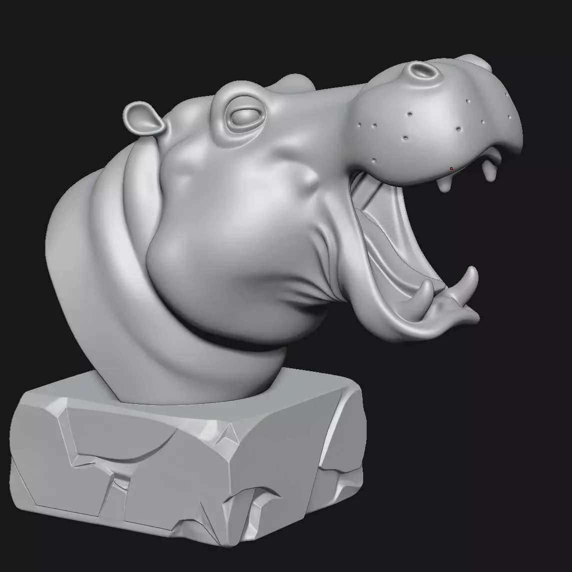 Hippopotamus head sculpture 3D print model_2