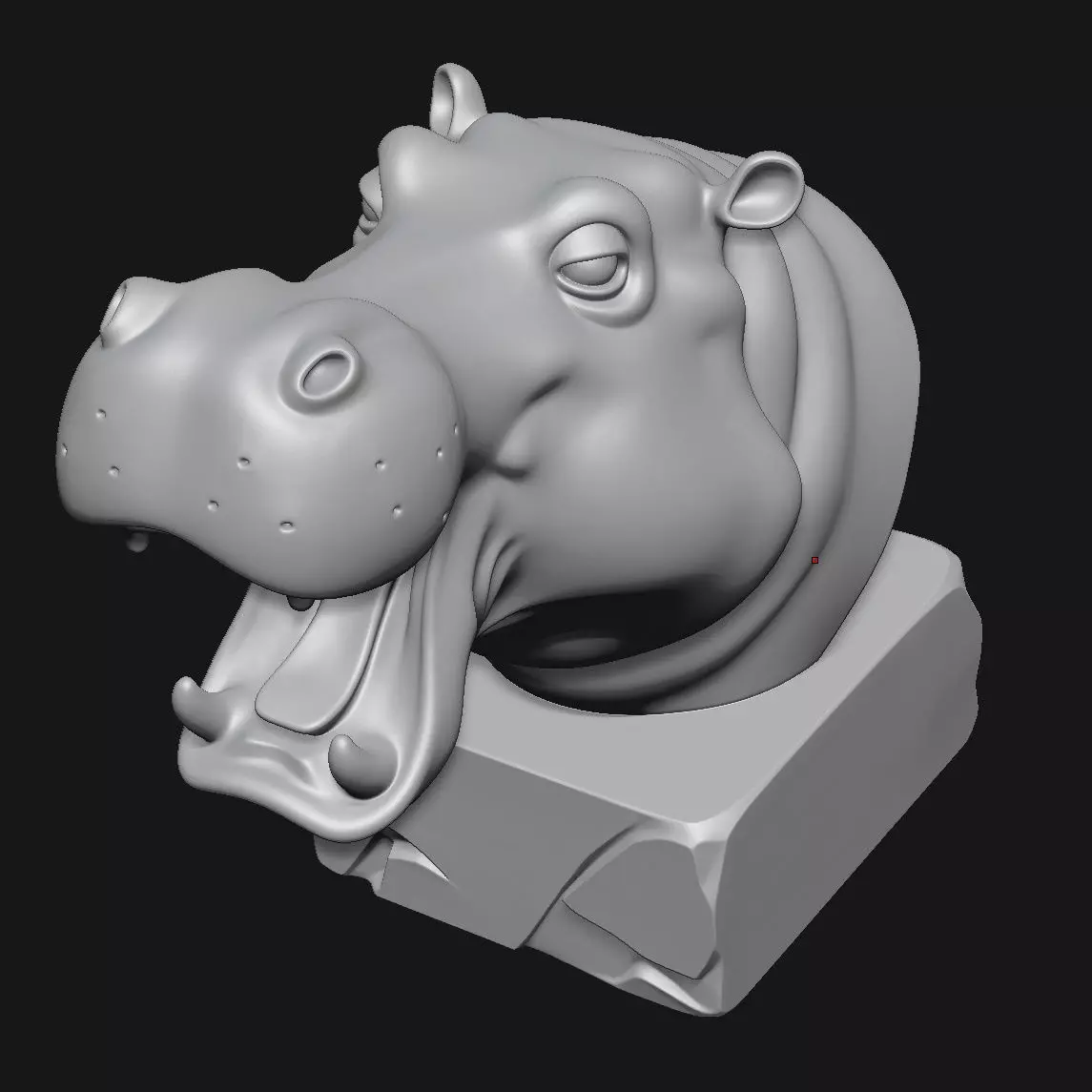 Hippopotamus head sculpture 3D print model_7