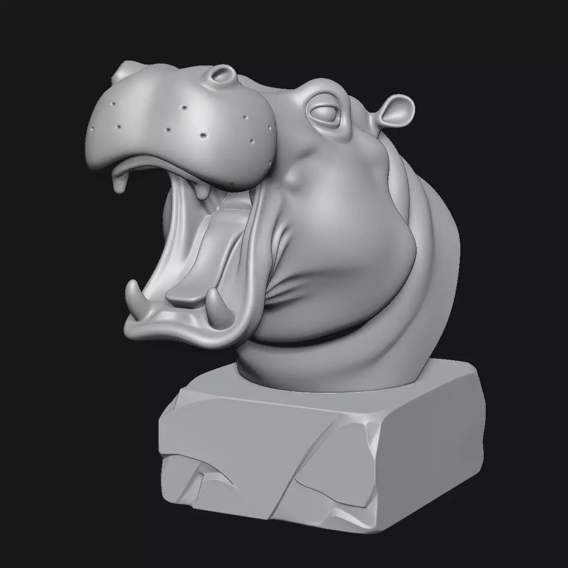 Hippopotamus head sculpture 3D print model_6