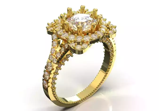 stl 3dm gold Ring Diamond Crown and Brilliant Halo jr00252
