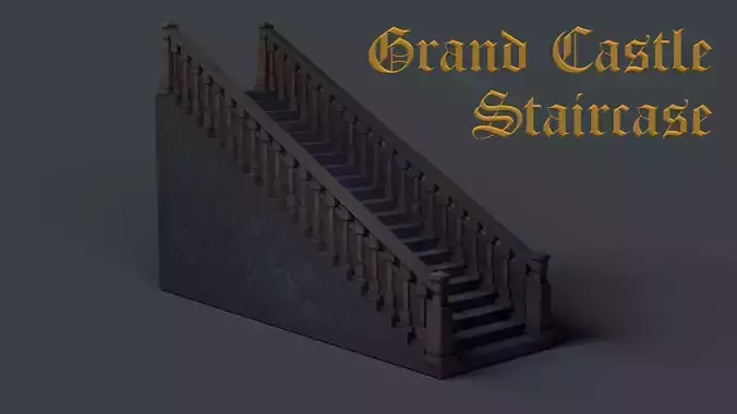 Grand Castle Staircase  Stylized Stone and Wood