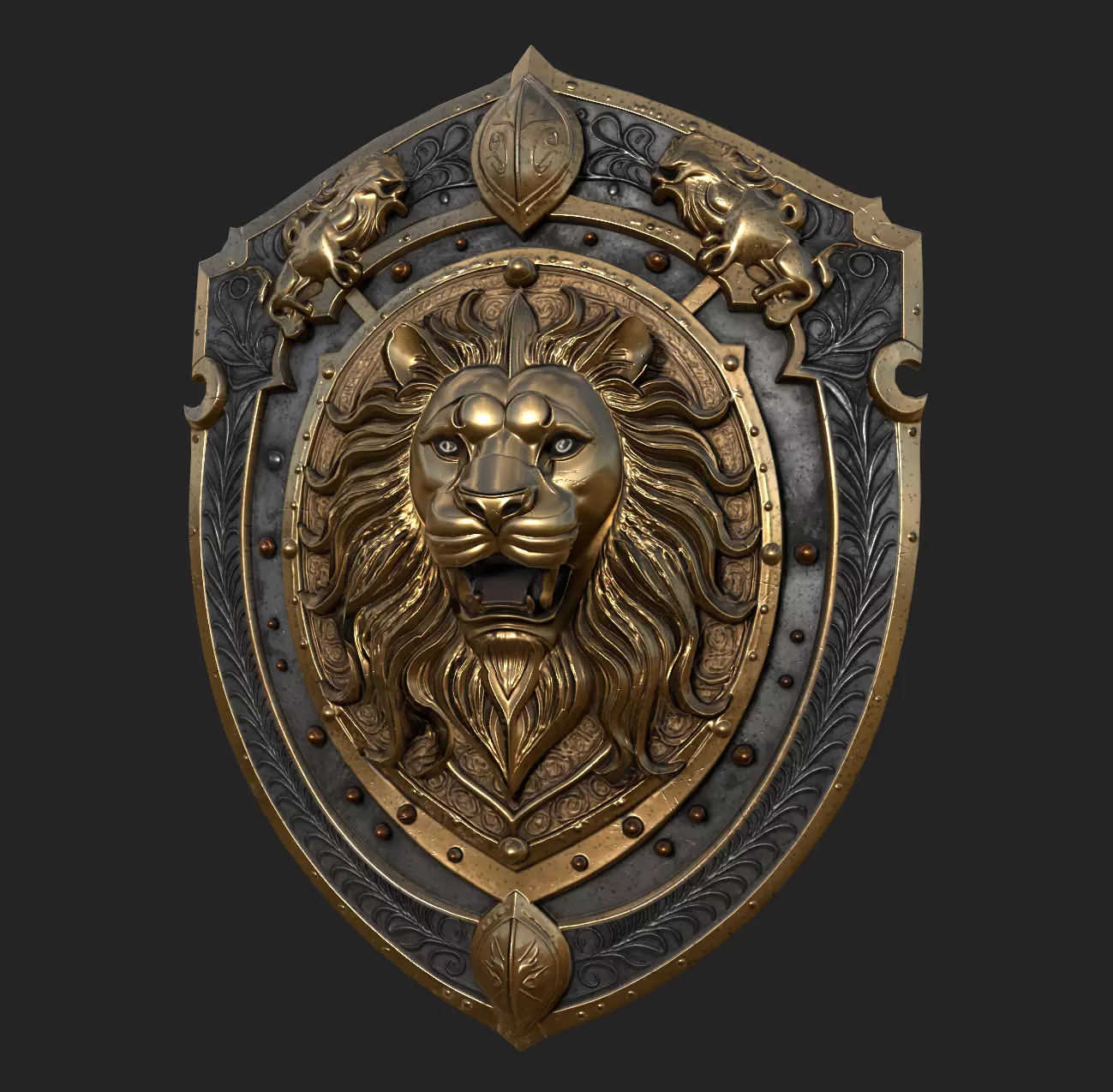 Medieval Knight Fantasy Shield Armor  x3 Textures Low-poly 3D model_0