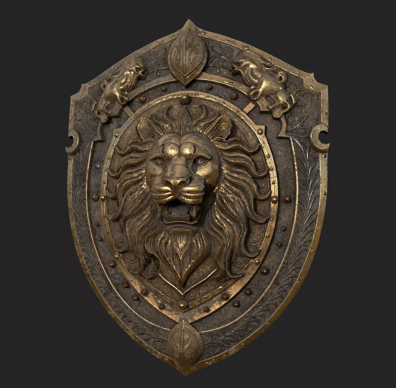 Medieval Knight Fantasy Shield Armor  x3 Textures Low-poly 3D model_4