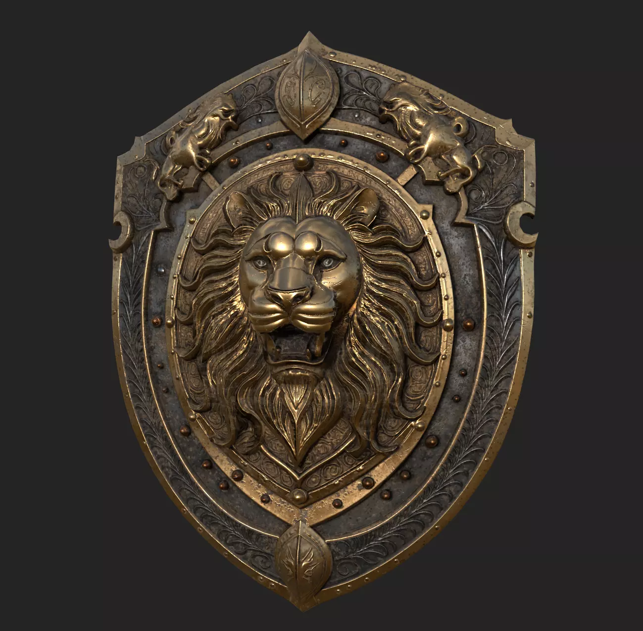 Medieval Knight Fantasy Shield Armor  x3 Textures Low-poly 3D model_3