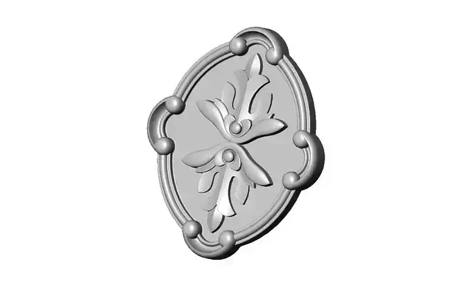 Oval scroll frame and carved floral ornament relief 3D print model