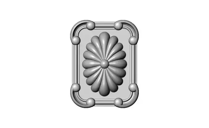Rectangular carved corners frame ribbed oval rosette relief 3D print model