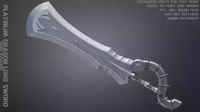 Overlord Platinum Dragon Lord GreatSword for Cosplay 3D print model