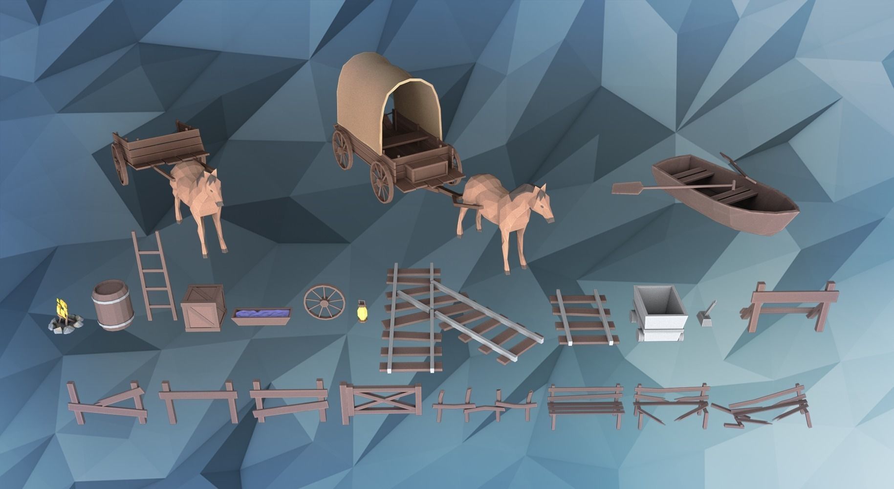 Low poly western desert town Low-poly 3D model_9