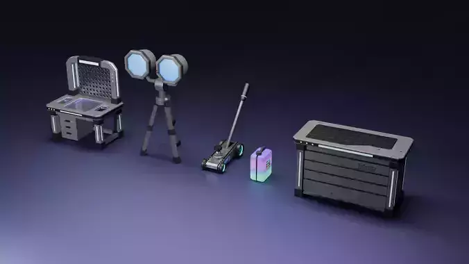 Industrial Workshop Pack  Sci-Fi Low Poly Props for Games Low-poly 3D model