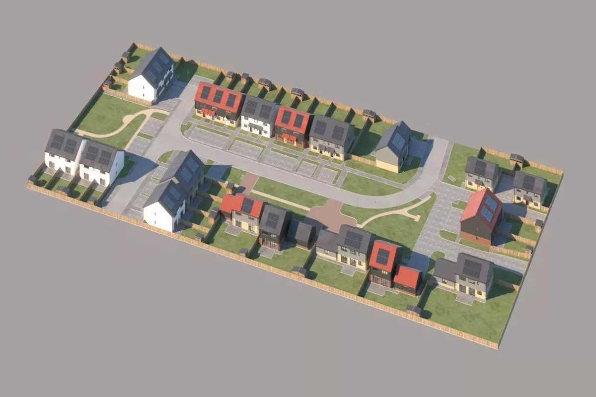Typical  peaceful UK modern suburb neighbourhood 3D model_1