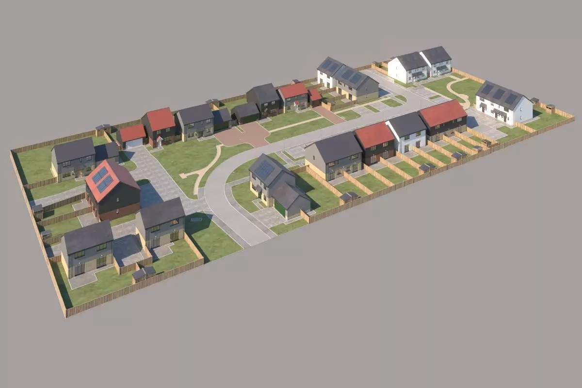 Typical  peaceful UK modern suburb neighbourhood 3D model_3