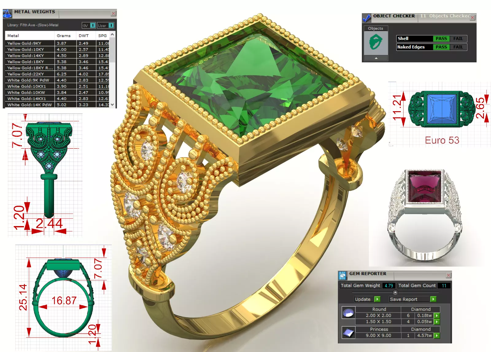 stl 3dm gold Ring Square Emerald Ottoman Setting model jr00253 3D print model