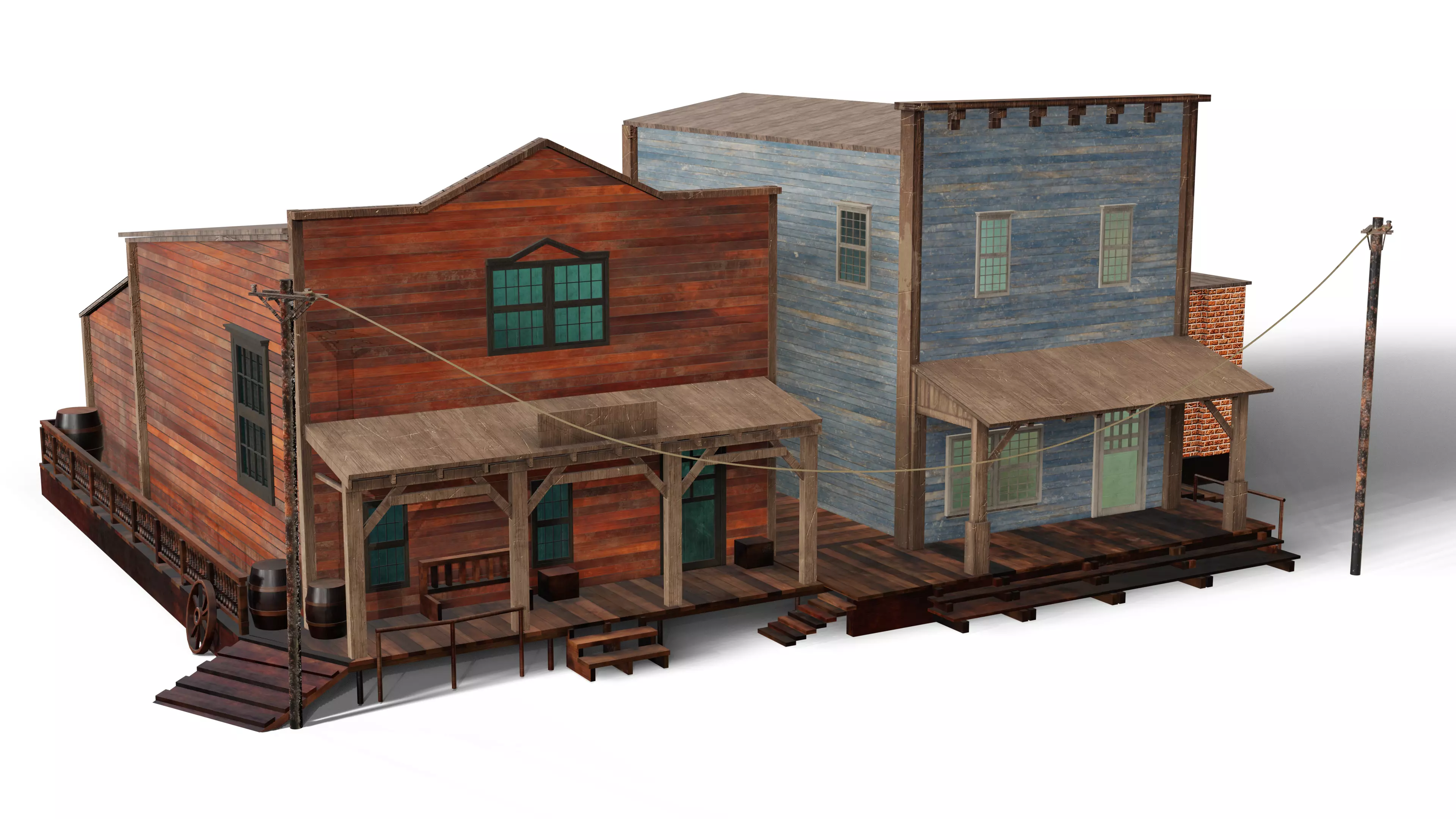 3D Western Houses model Low-poly 3D model_0