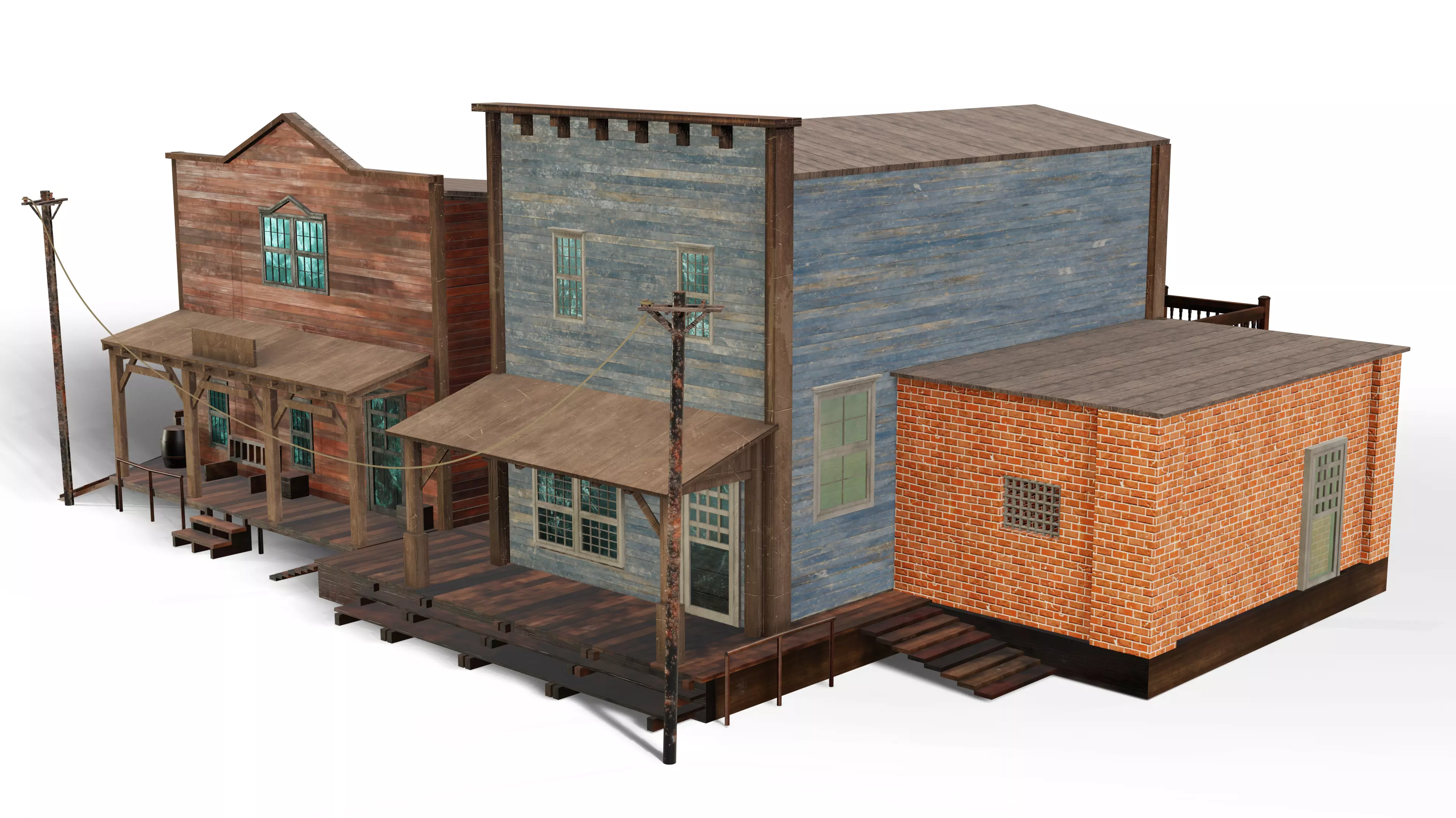 3D Western Houses model Low-poly 3D model_3