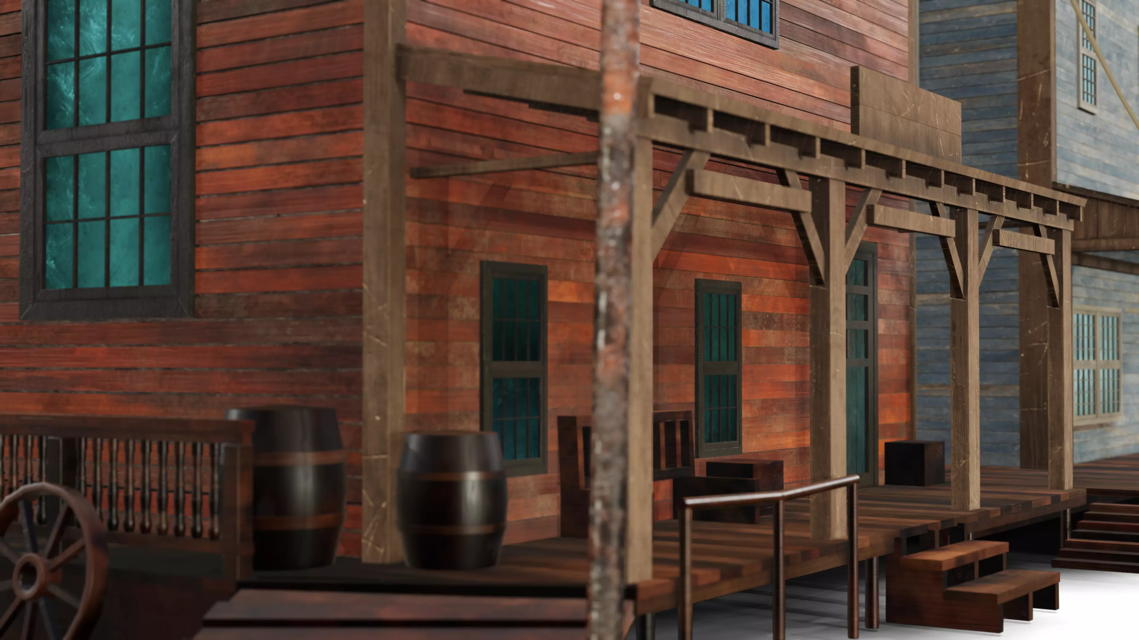 3D Western Houses model Low-poly 3D model_1