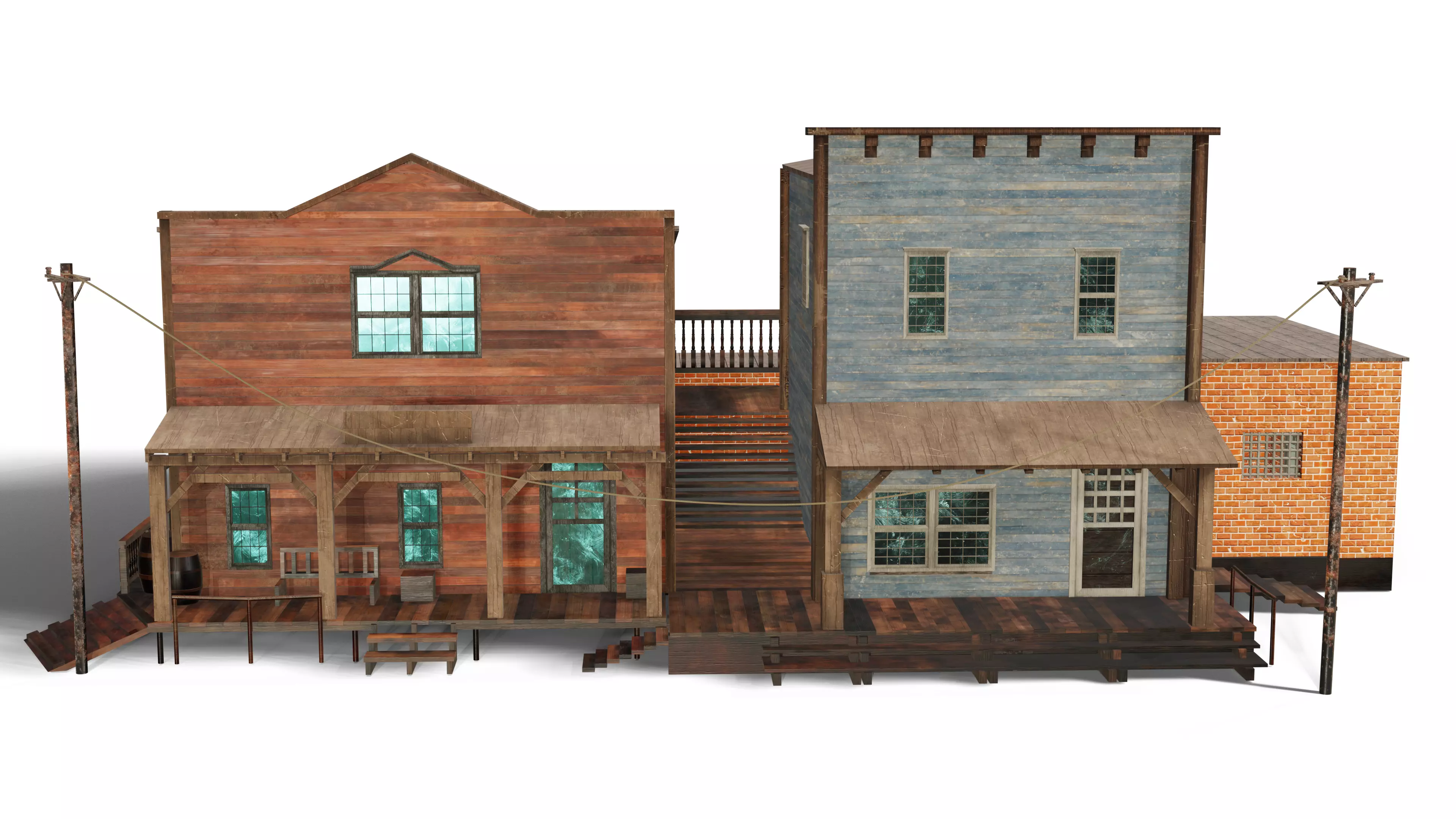 3D Western Houses model Low-poly 3D model_2