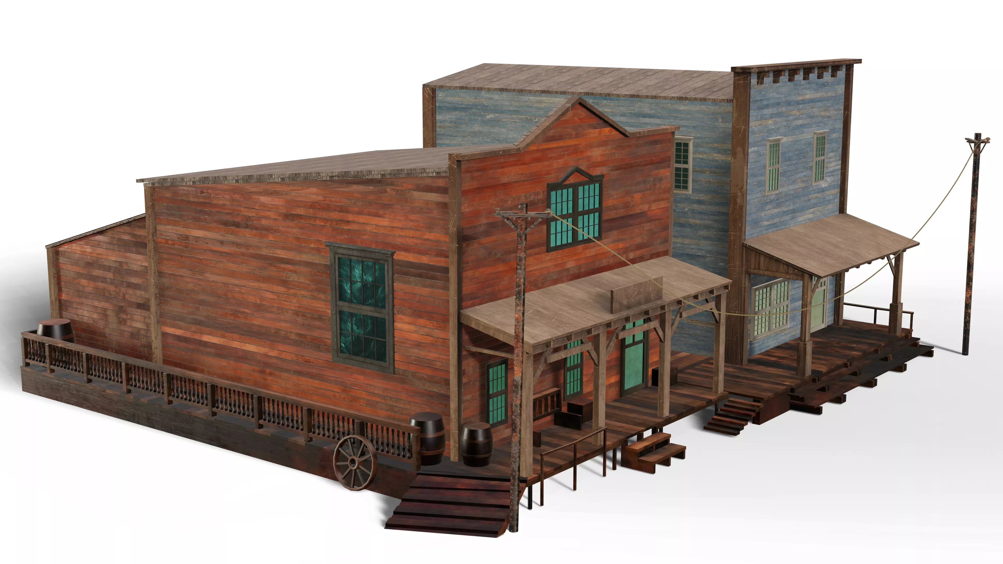 3D Western Houses model Low-poly 3D model_4