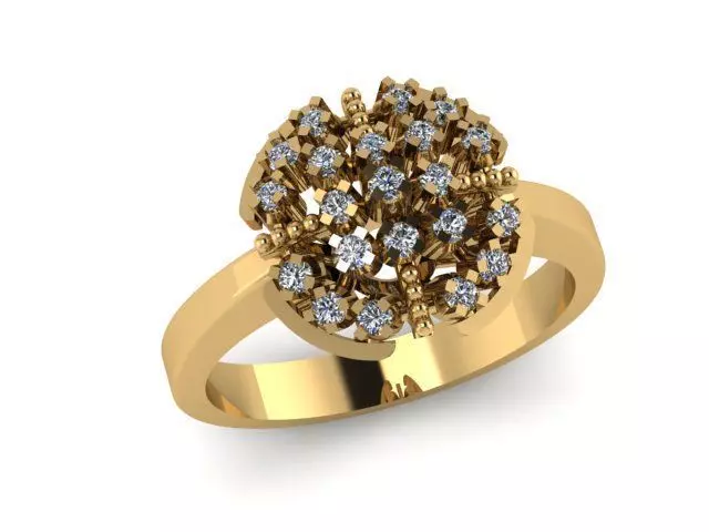 Gold Cluster Dome Ring with Multiple Diamonds 3DM STL OBJ FBX 3D print model