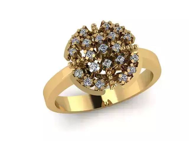 Gold Cluster Dome Ring with Multiple Diamonds  3DM STL OBJ FBX
