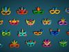 20 Carnival Feather Masks Pack 2 -Stylized  Kids Party Mask Low-poly 3D model_2